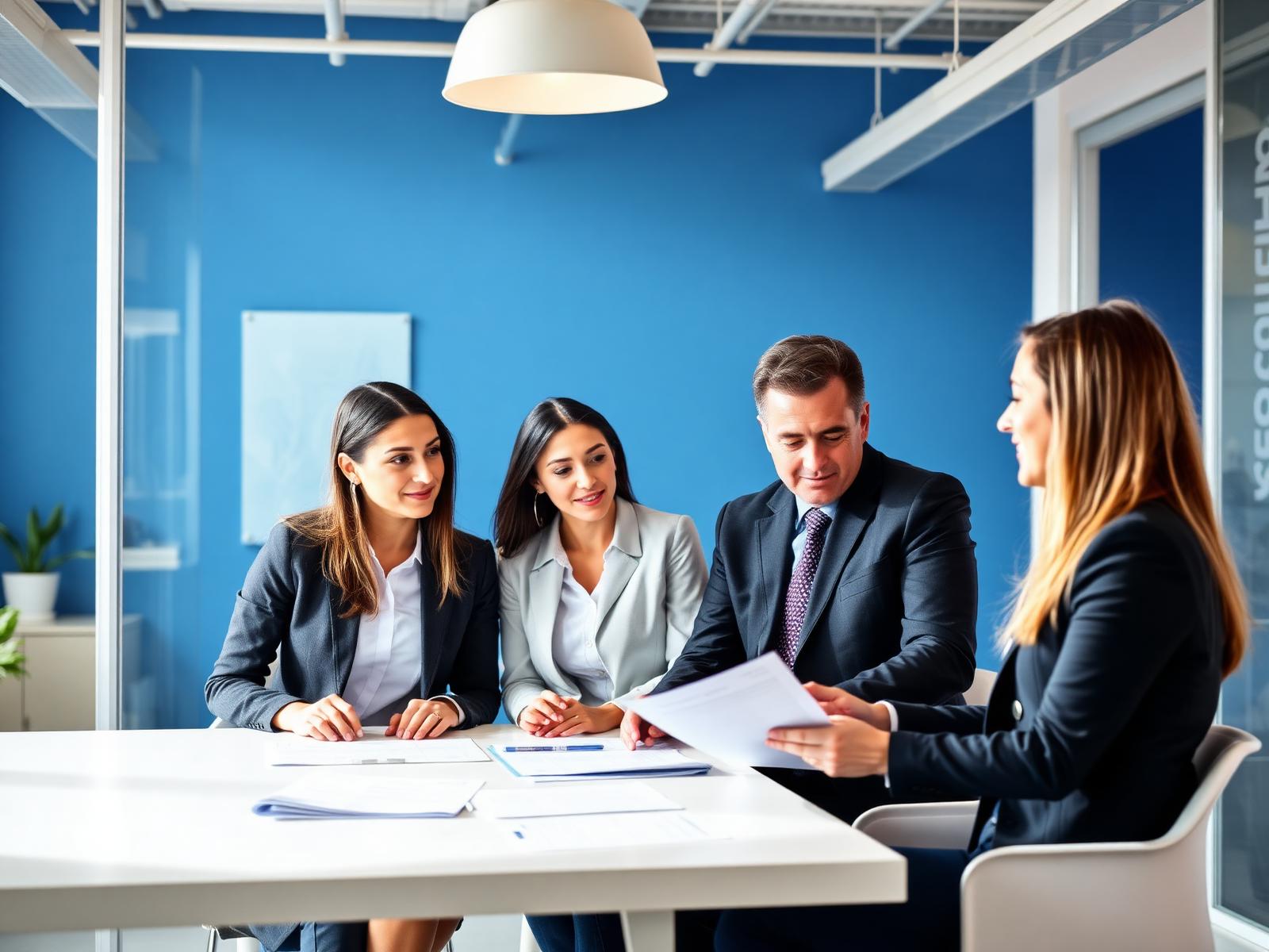 Equipo de empresa revisando seguros de salud Sanitas